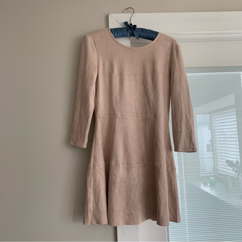 Faux Suede Pink Mini Dress with Half Length Sleeves (perfect for Spring)